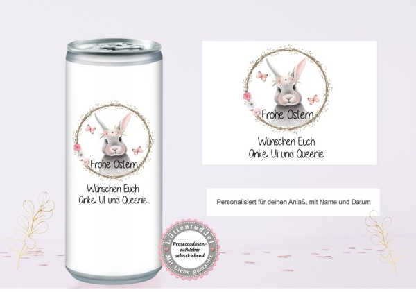 Prosecco Dose Banderole PERSONALISIERT Frohe Ostern Getränke-Dosen Weihnachten Sylvester Neujahr von Lüttentüddel®